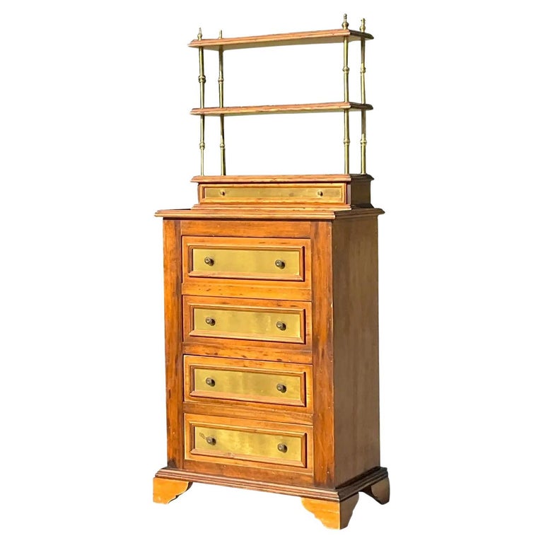 Vintage Regency Italian Wood and Brass Chest of Drawers For Sale at 1stDibs
