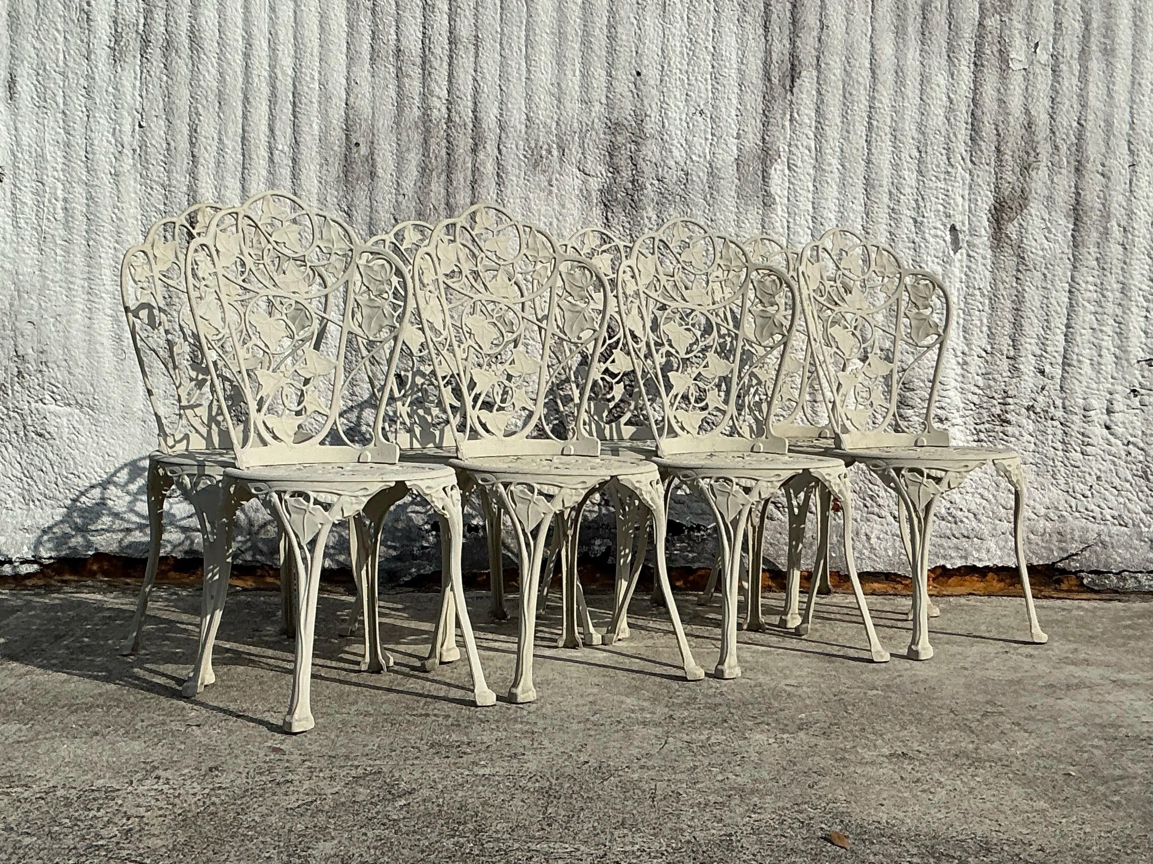 Vintage Regency Ivy Cast Aluminum Outdoor Dining Chairs - Set of 8 For Sale 3