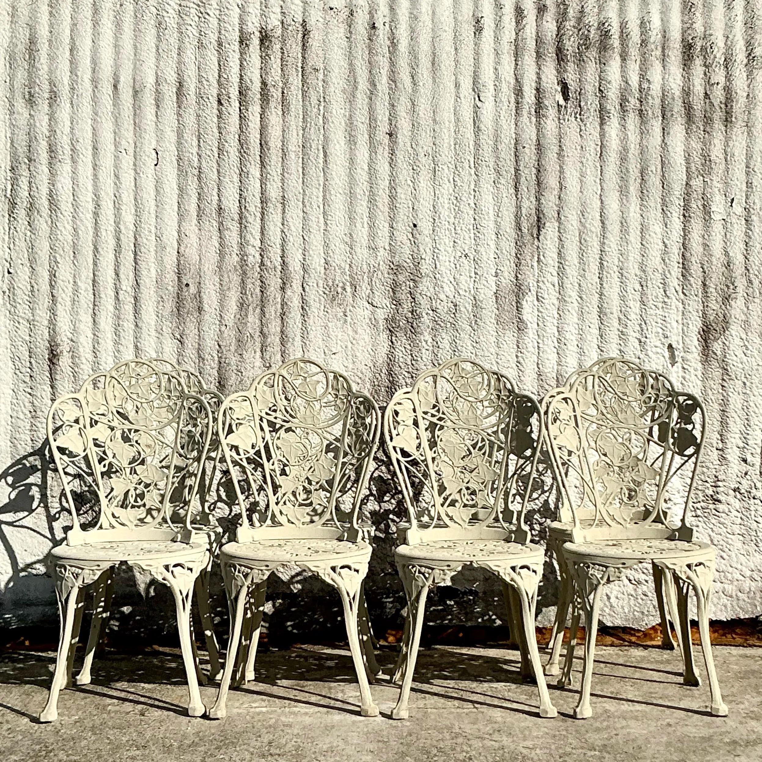 Vintage Regency Ivy Cast Aluminum Outdoor Dining Chairs - Set of 8 For Sale 4
