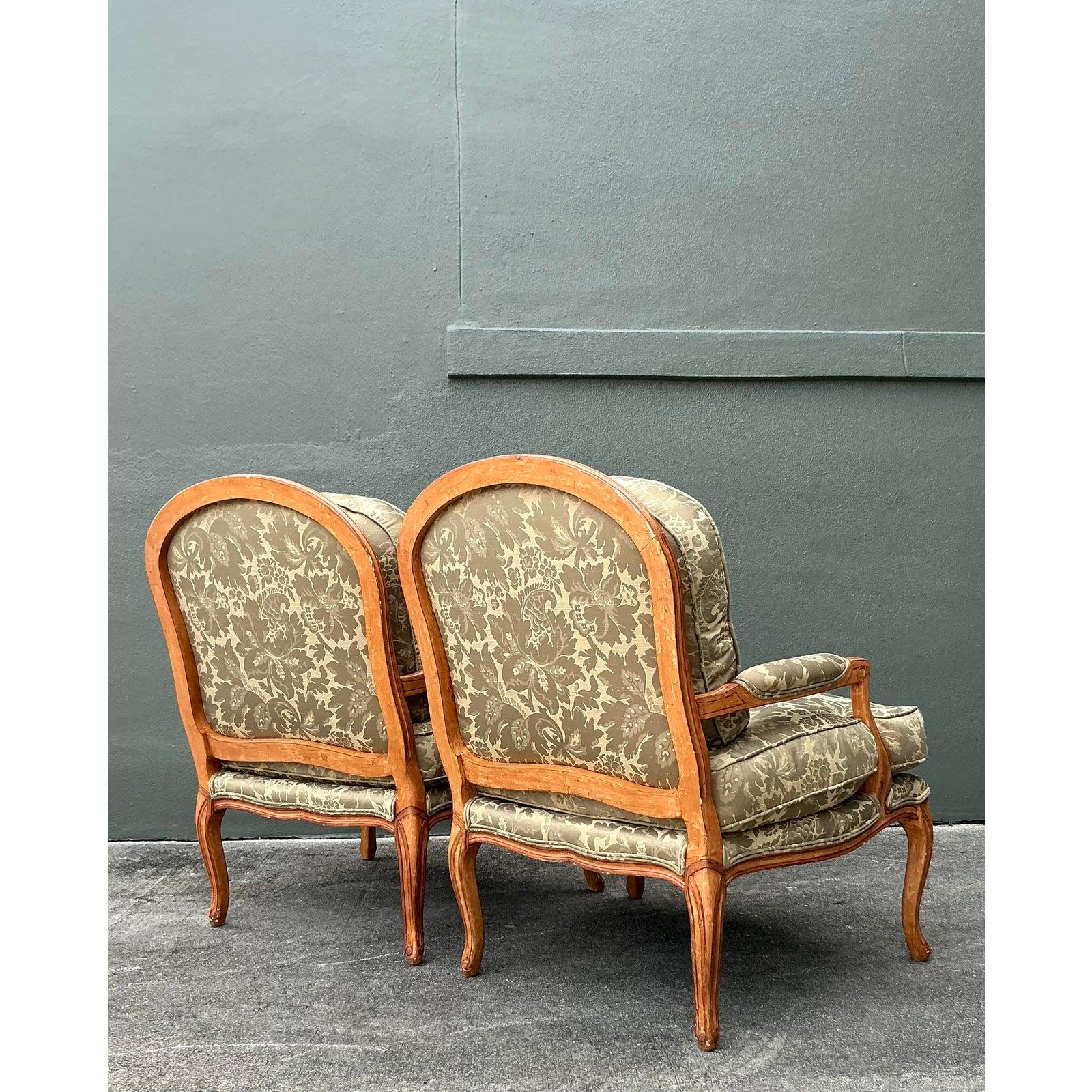 Americano Sedie Fauteuil Jacquard Regency d'epoca - Una coppia in vendita
