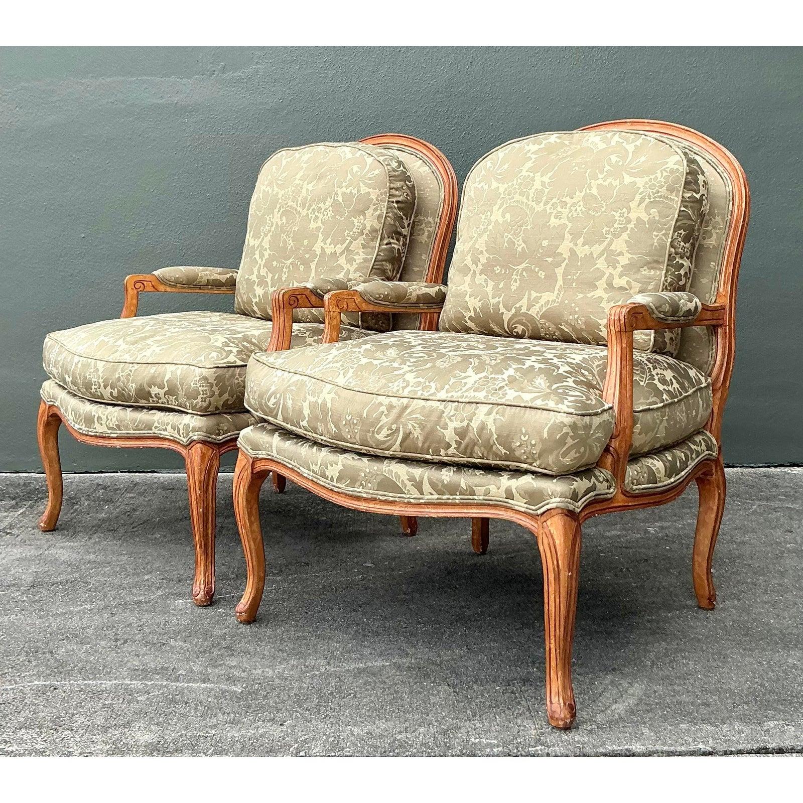 Sedie Fauteuil Jacquard Regency d'epoca - Una coppia In condizioni buone in vendita a West Palm Beach, FL