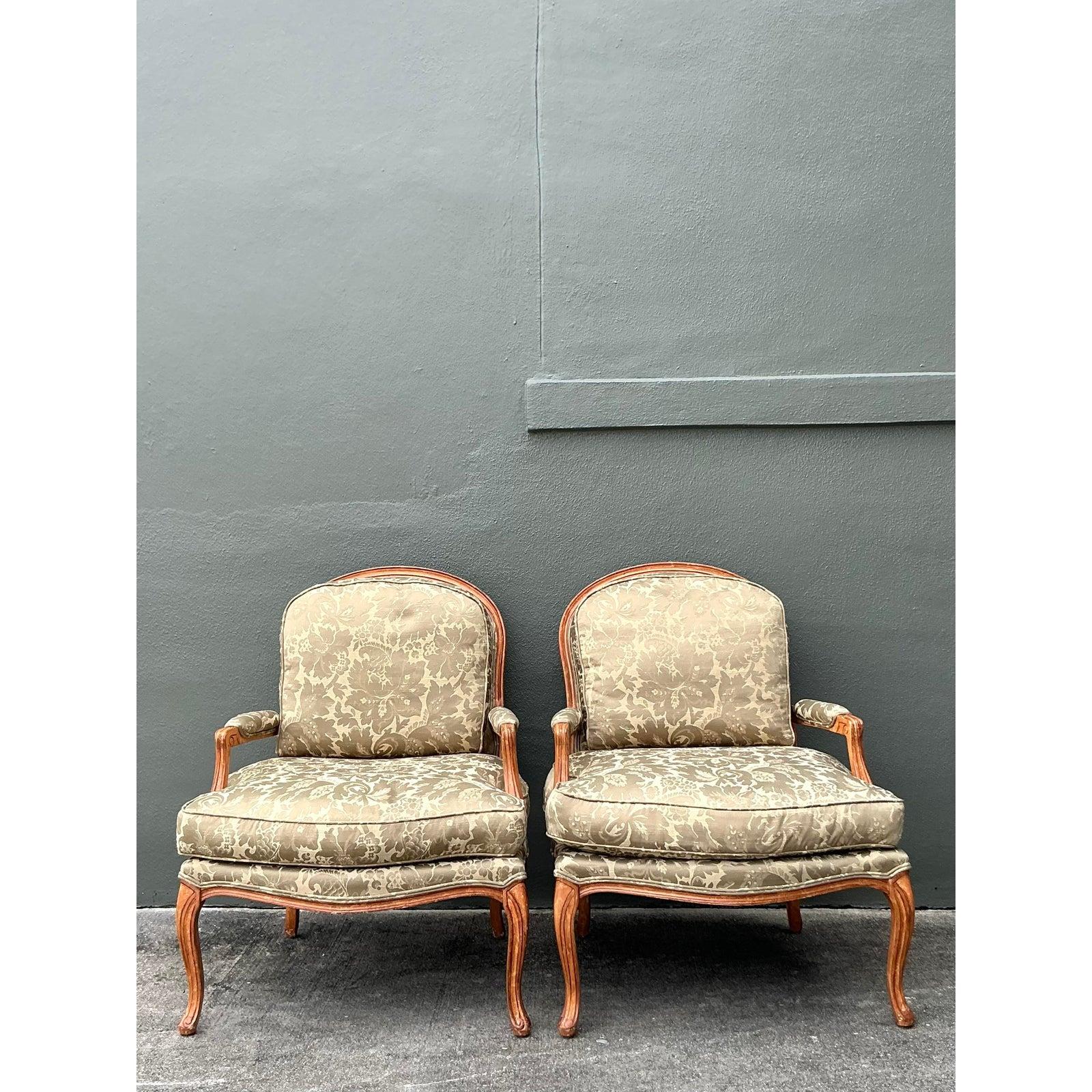 XX secolo Sedie Fauteuil Jacquard Regency d'epoca - Una coppia in vendita