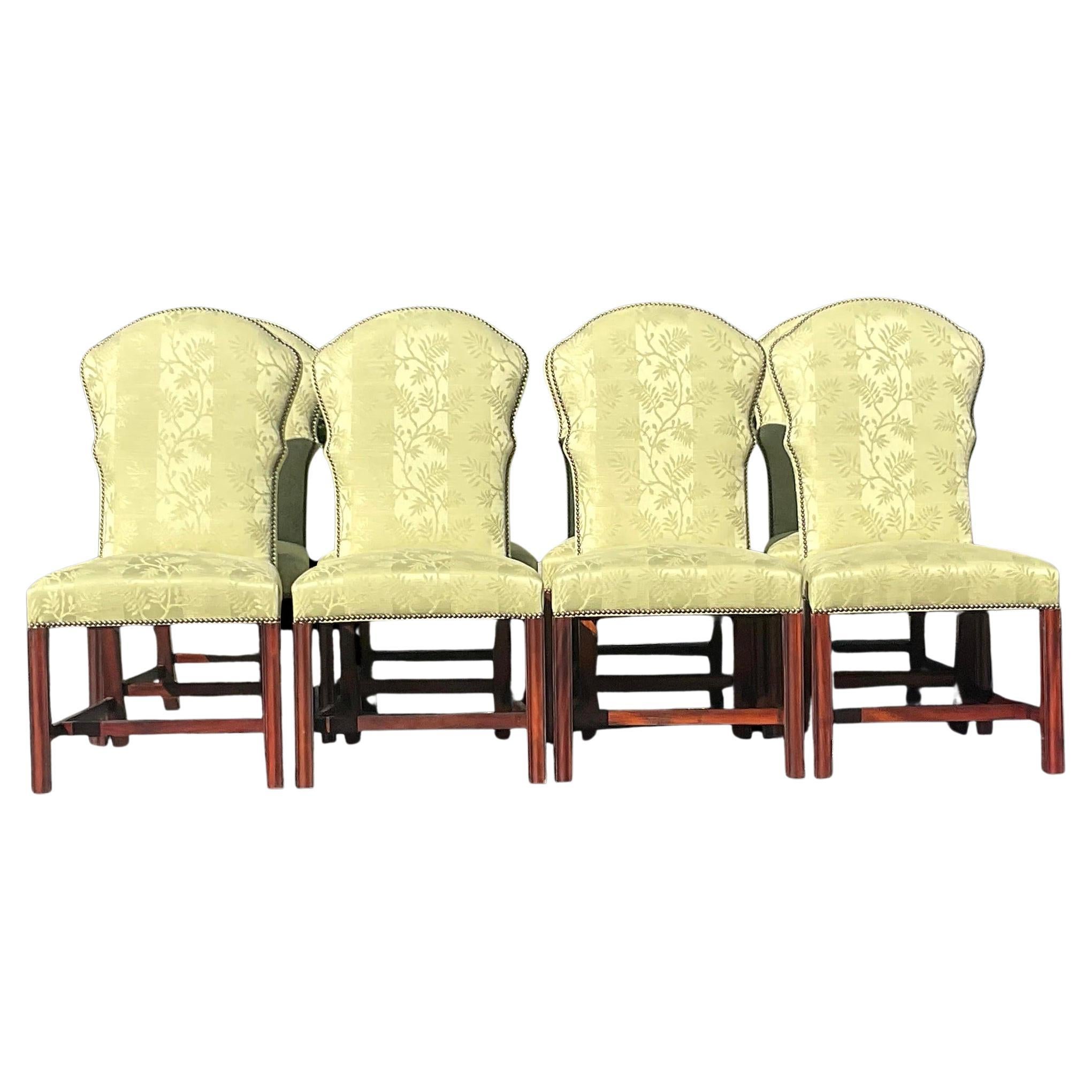 Vintage Regency-Esszimmerstühle aus Jacquard mit Nagelkopf im Regency-Stil - 8er-Set