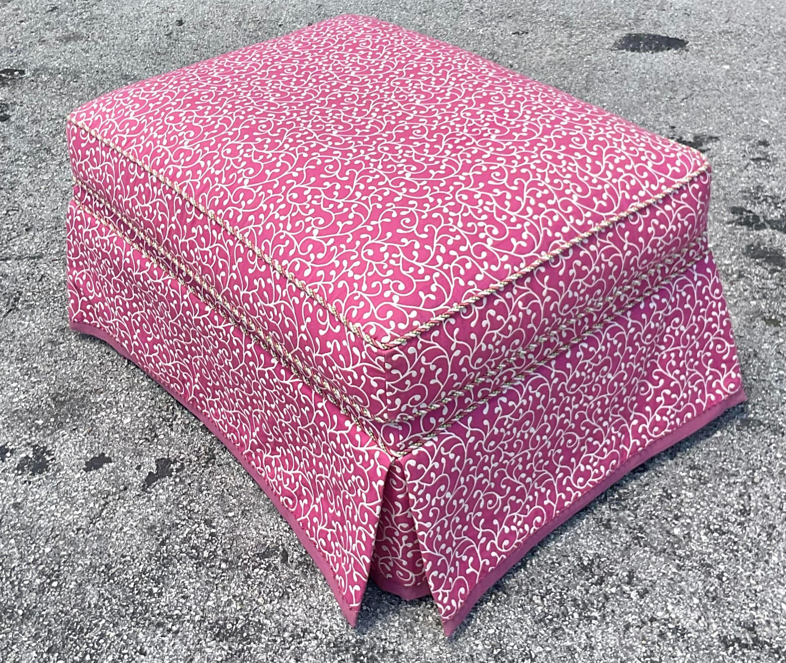 Vintage Regency Jacquard Ottoman In Good Condition For Sale In west palm beach, FL