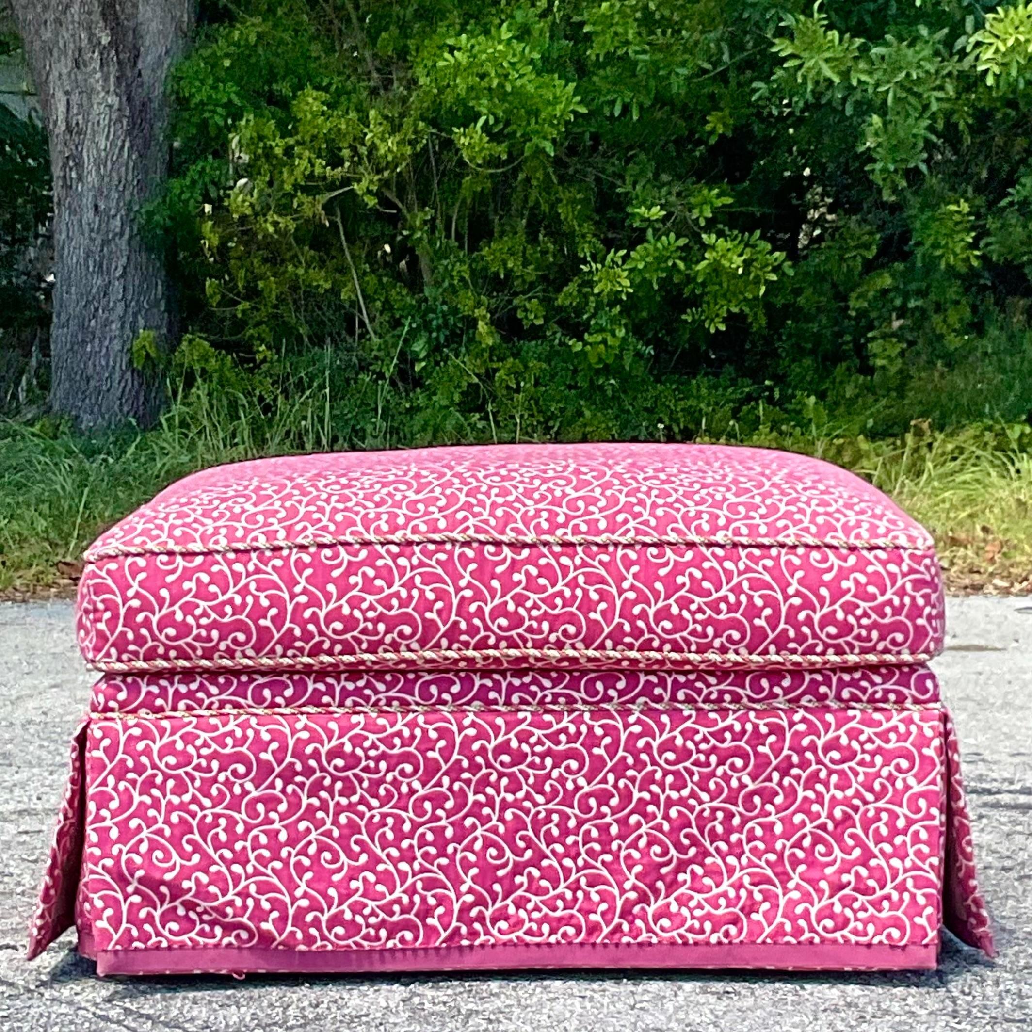 20th Century Vintage Regency Jacquard Ottoman For Sale