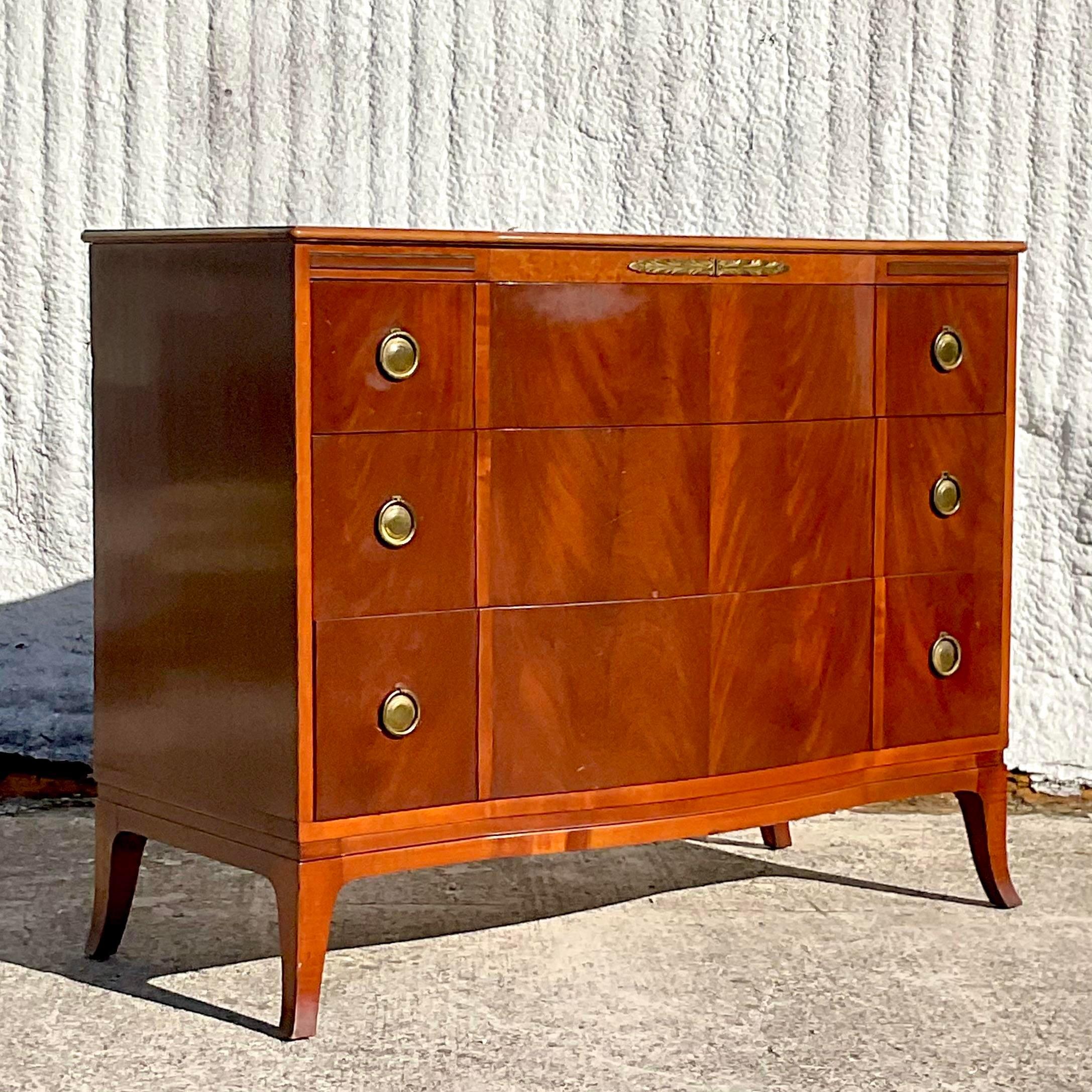 Vintage Regency John Stuart Flame Mahogany Chest of Drawers In Good Condition For Sale In west palm beach, FL