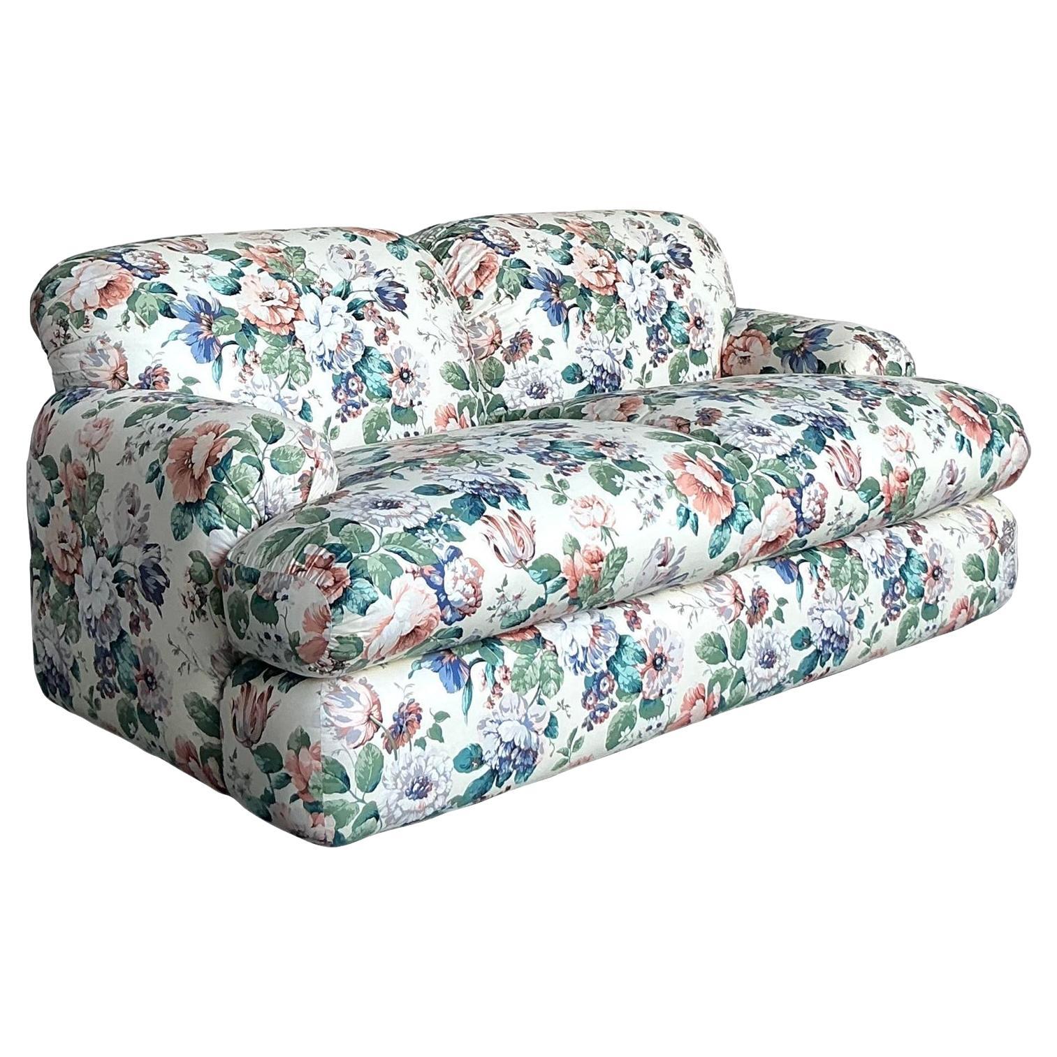 Vintage Regency Judith Norman Printed Floral Loveseat