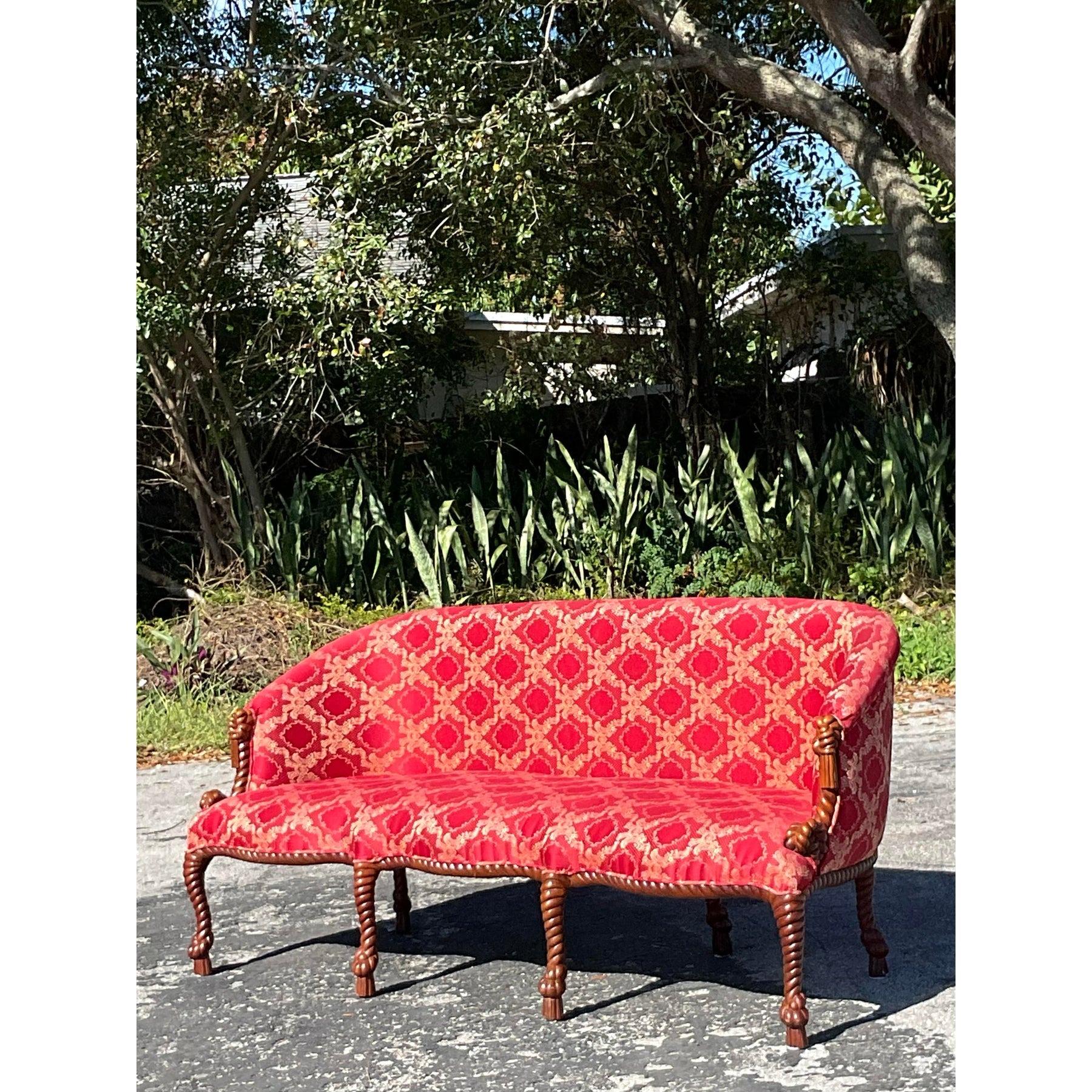 Sofá Vintage Regency de Nudos y Cuerdas Estadounidense en venta