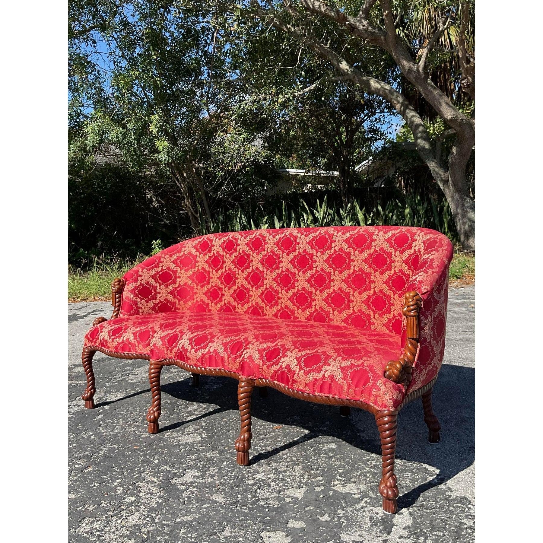 Sofá Vintage Regency de Nudos y Cuerdas en Bueno estado para la venta en west palm beach, FL
