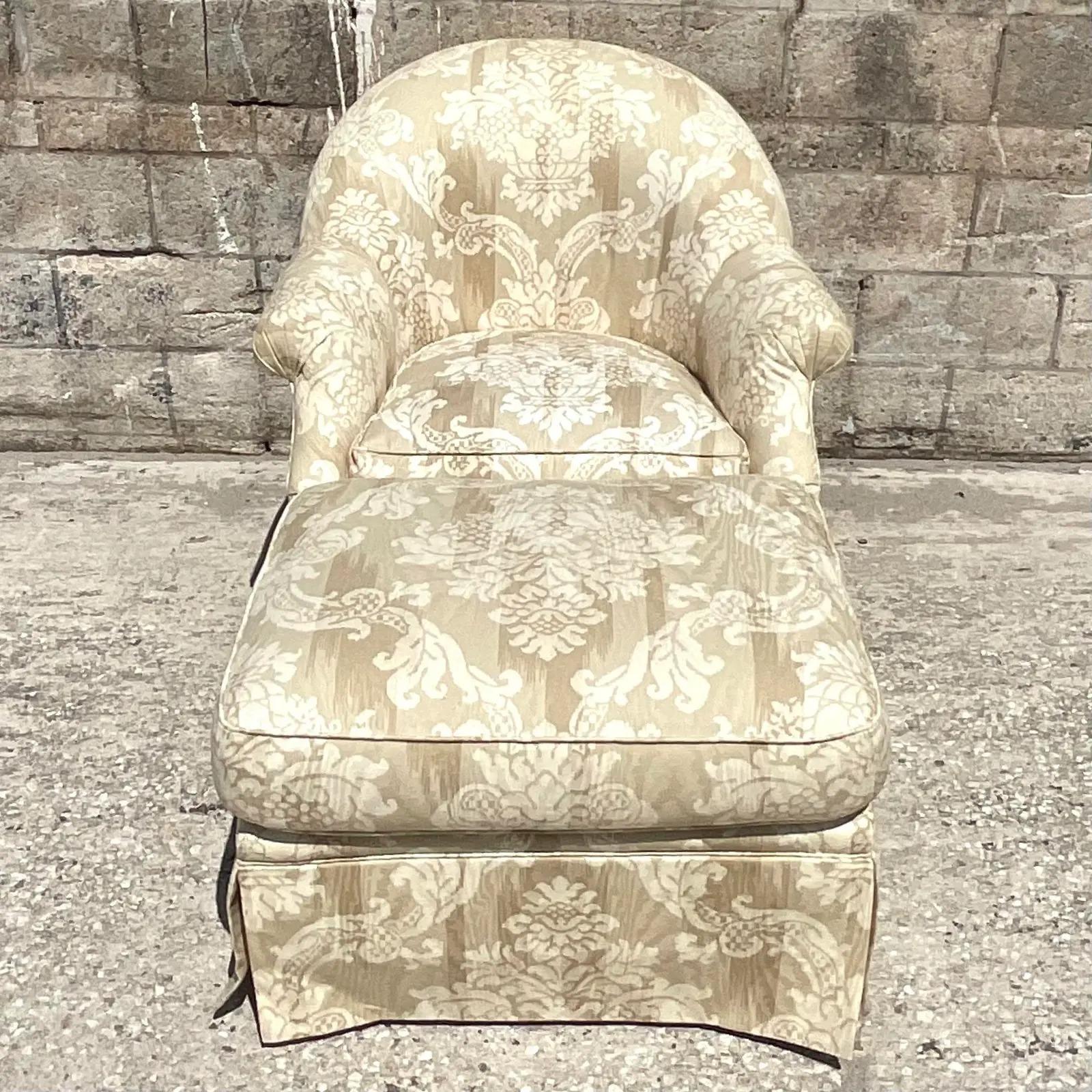 Vintage Regency Kravet Tufted Chair and Ottoman In Good Condition In west palm beach, FL