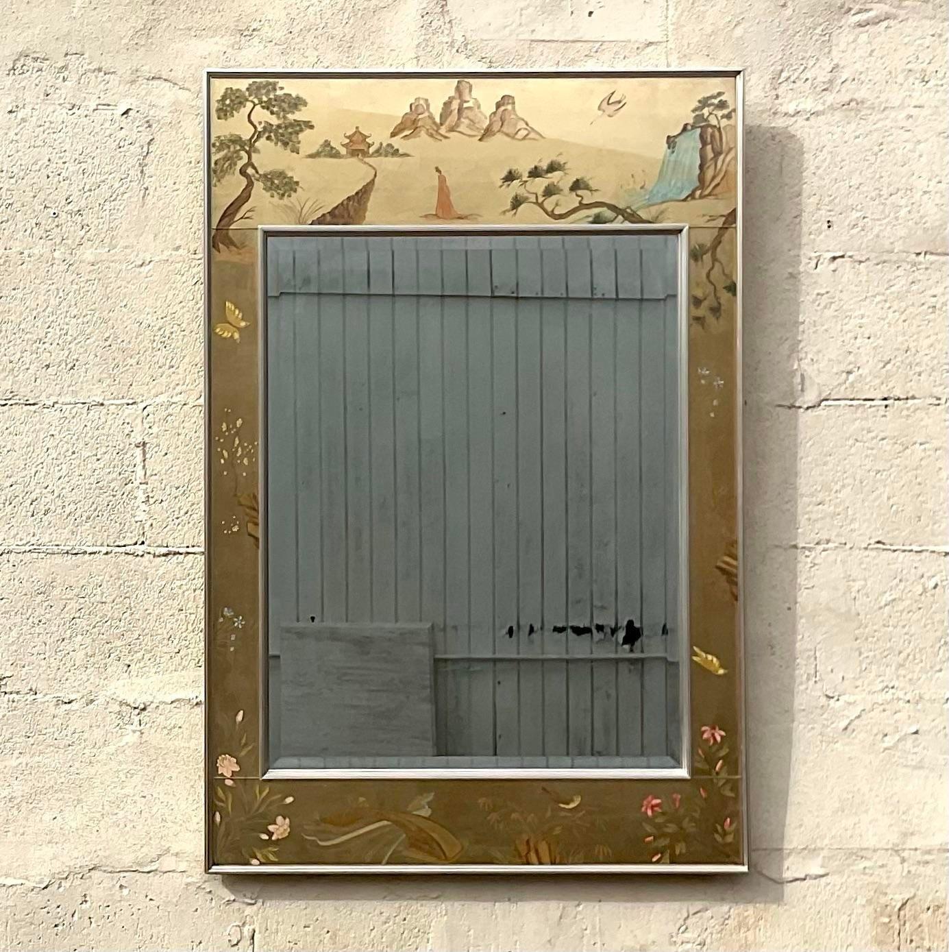 Vintage Regency LaBarge Eglomise Wall Mirror For Sale 7