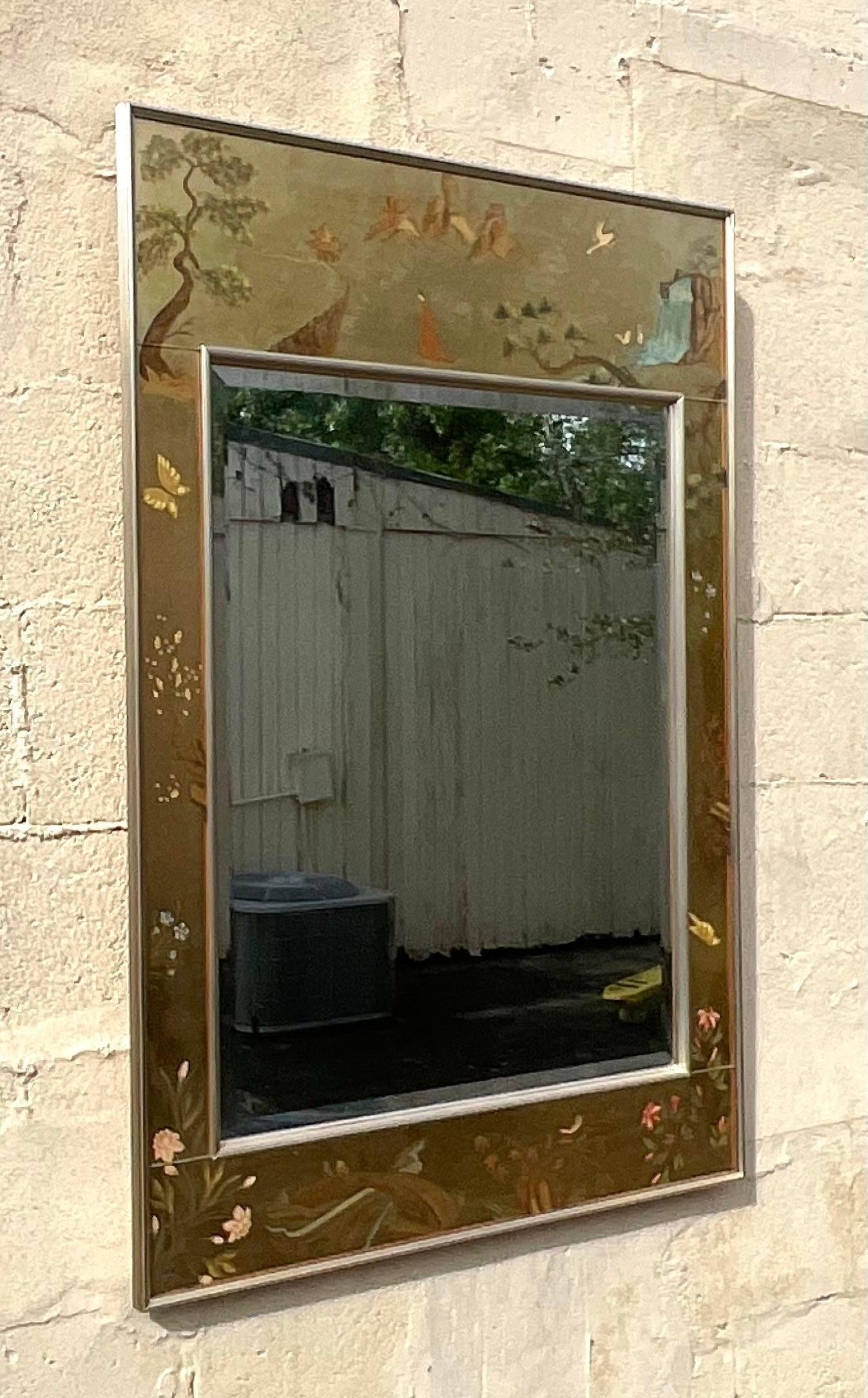 American Vintage Regency LaBarge Eglomise Wall Mirror For Sale