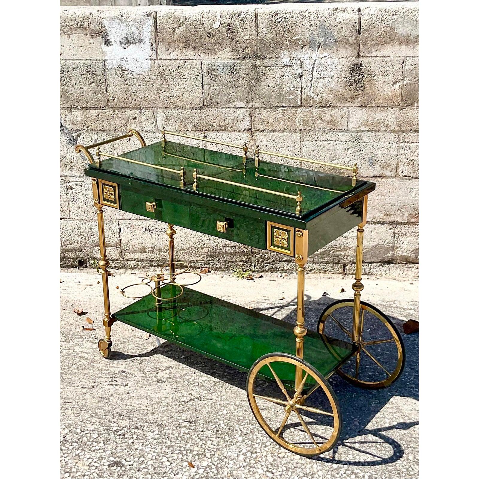 Italian Vintage Regency Lacquered Bar Cart After Aldo Tura