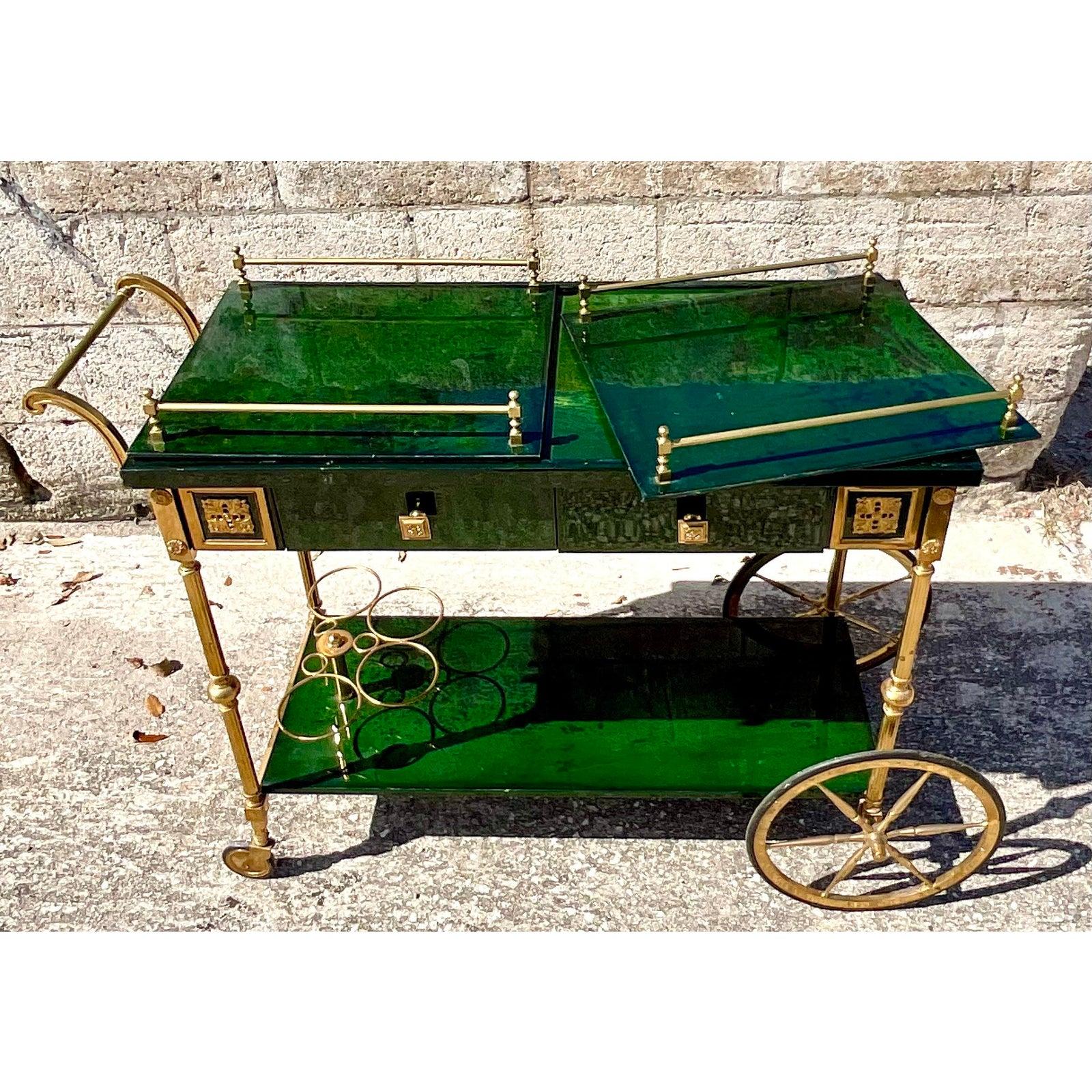 Vintage Regency Lacquered Bar Cart After Aldo Tura In Good Condition In west palm beach, FL