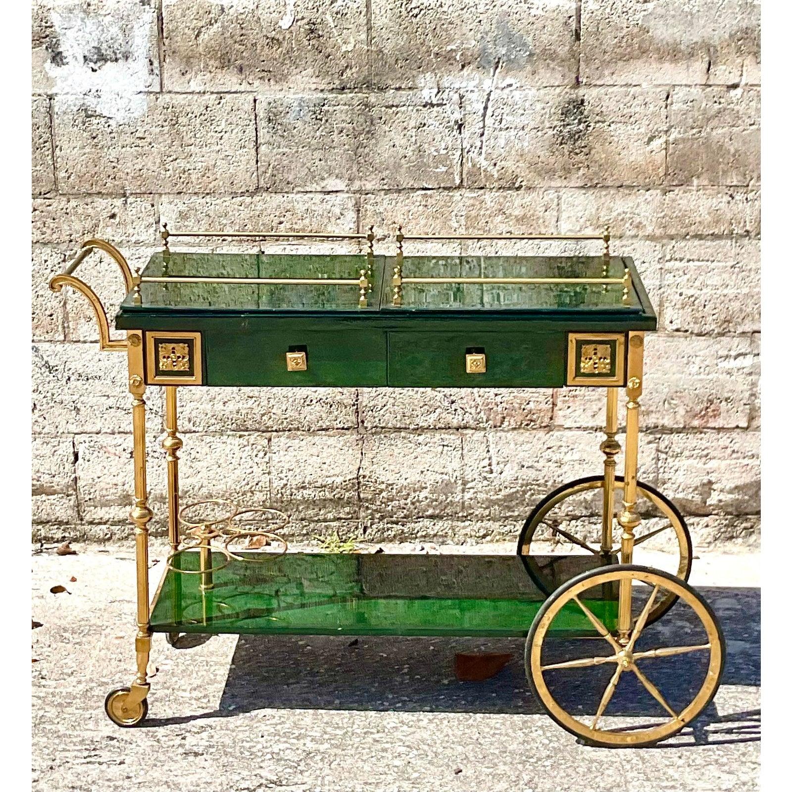 Vintage Regency Lacquered Bar Cart After Aldo Tura 2