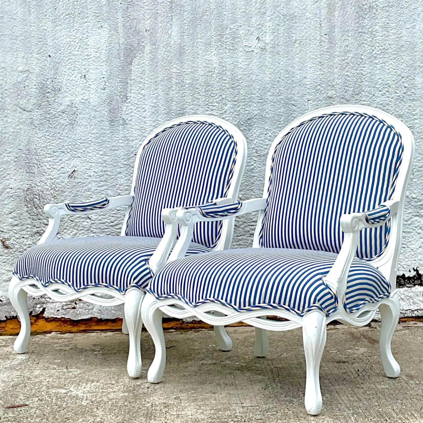 Upholstery Vintage Regency Lacquered Bergere Chairs - a Pair For Sale