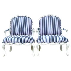 Vintage Regency Lacquered Bergere Chairs - a Pair