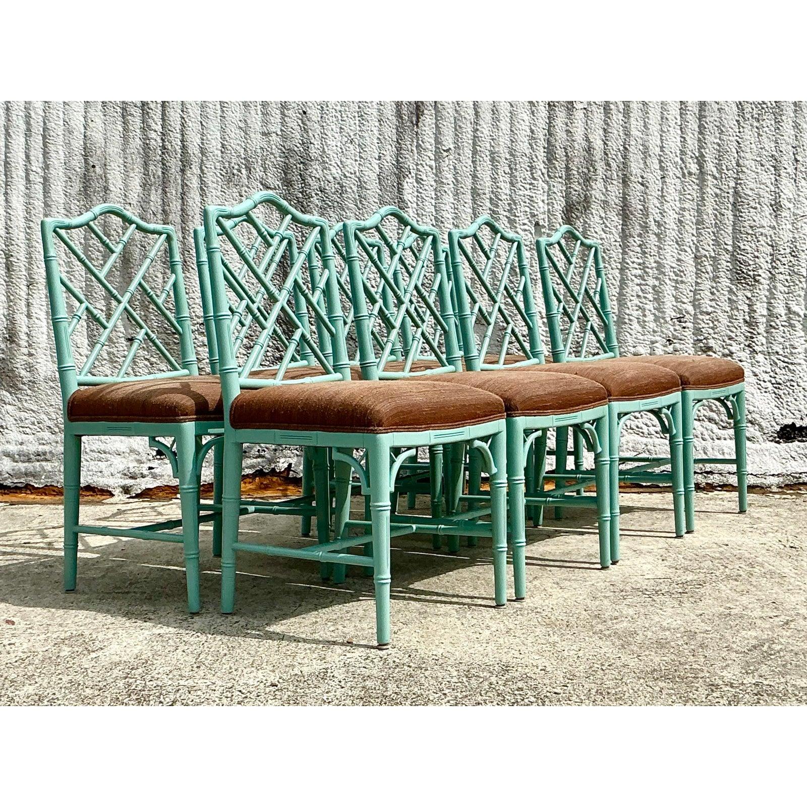 Hollywood Regency Sedie da pranzo Chippendale cinesi laccate vintage Regency - Set di 8 sedie in vendita
