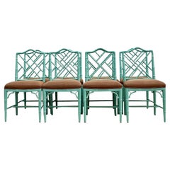 Vintage Regency Lacquered Chinese Chippendale Dining Chairs - Set of 8