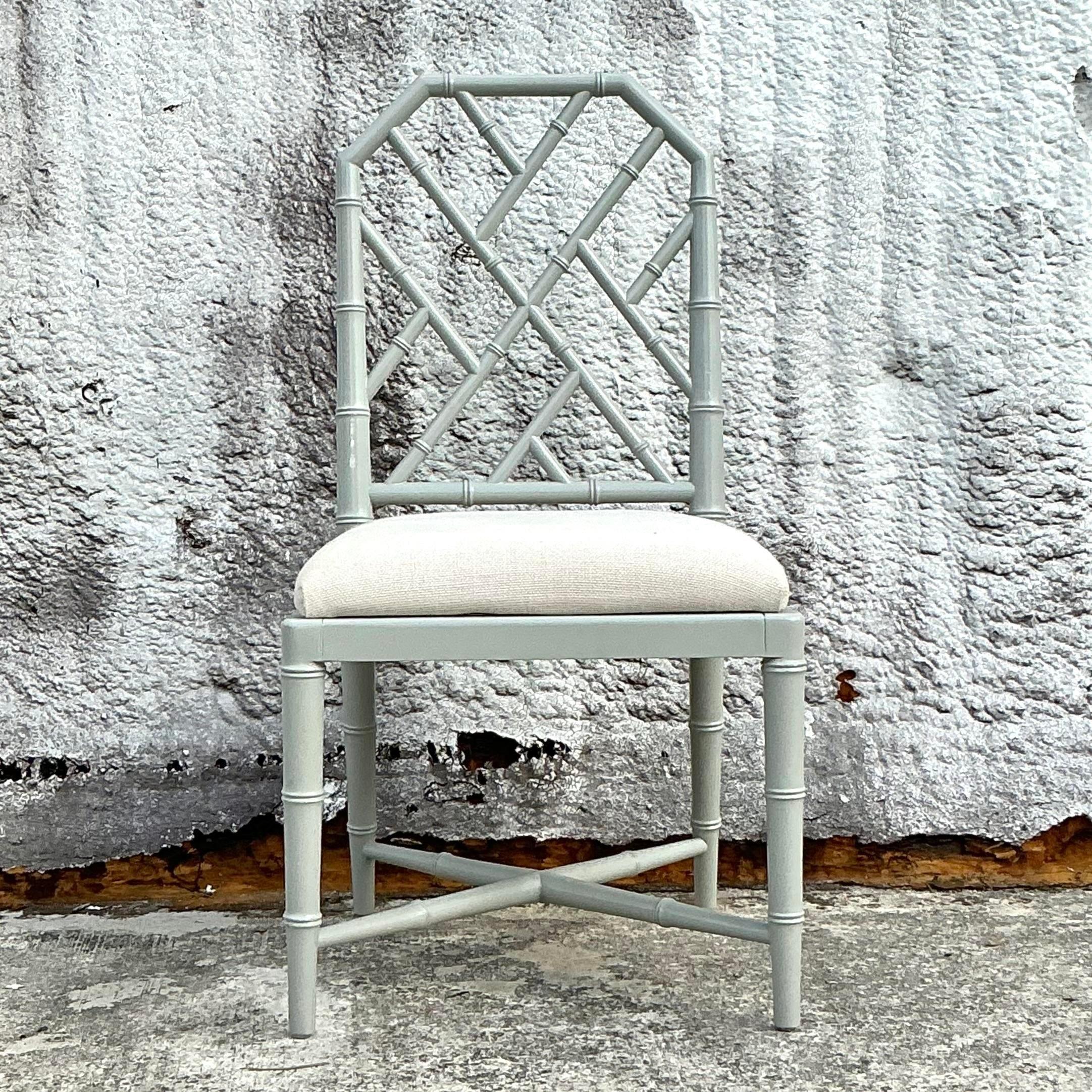 Tappezzeria Sedia Chippendale cinese laccata d'epoca Regency in vendita