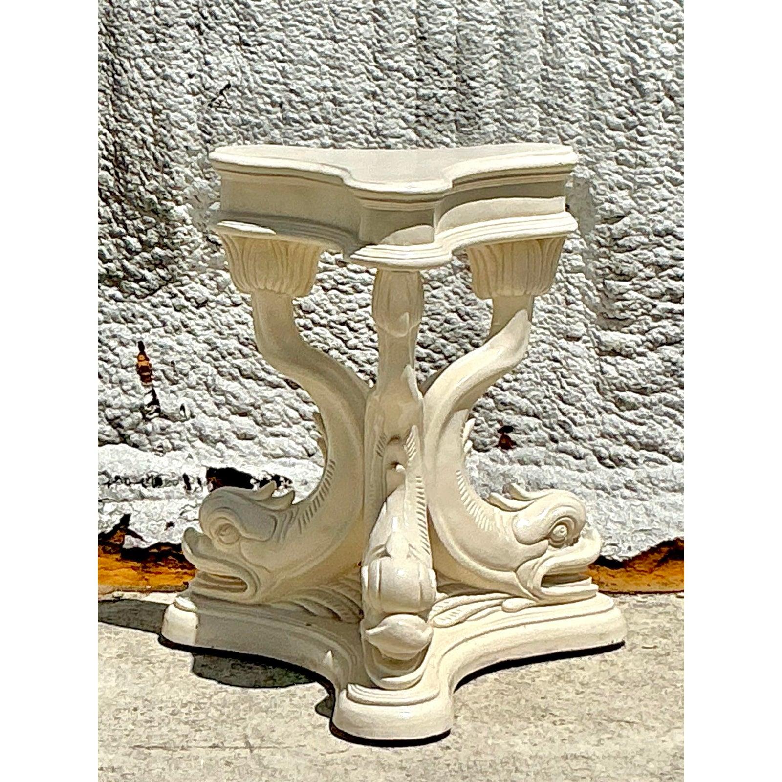 XX secolo Piedistallo da tavolo Delfino laccato vintage Regency in vendita