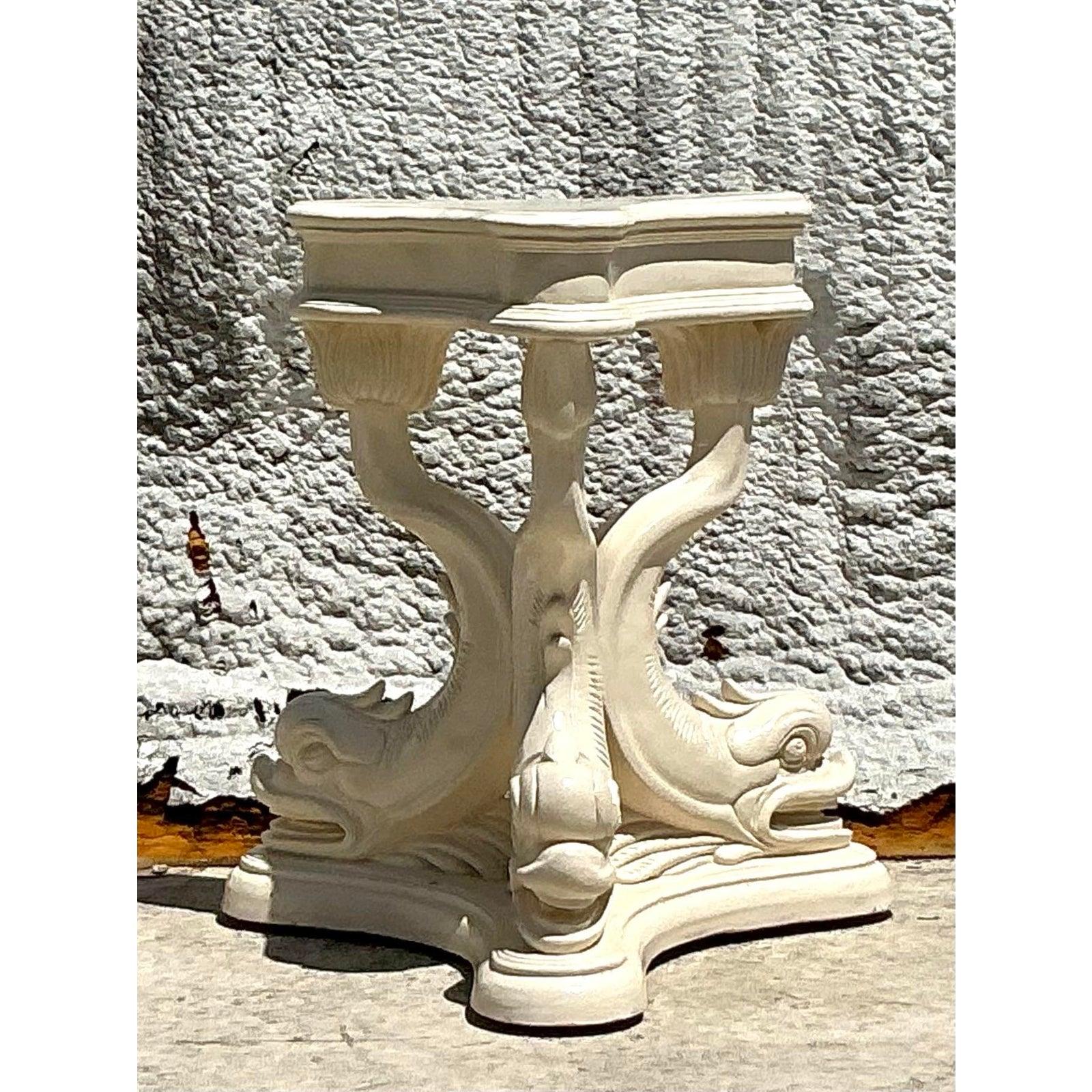 Legno Piedistallo da tavolo Delfino laccato vintage Regency in vendita