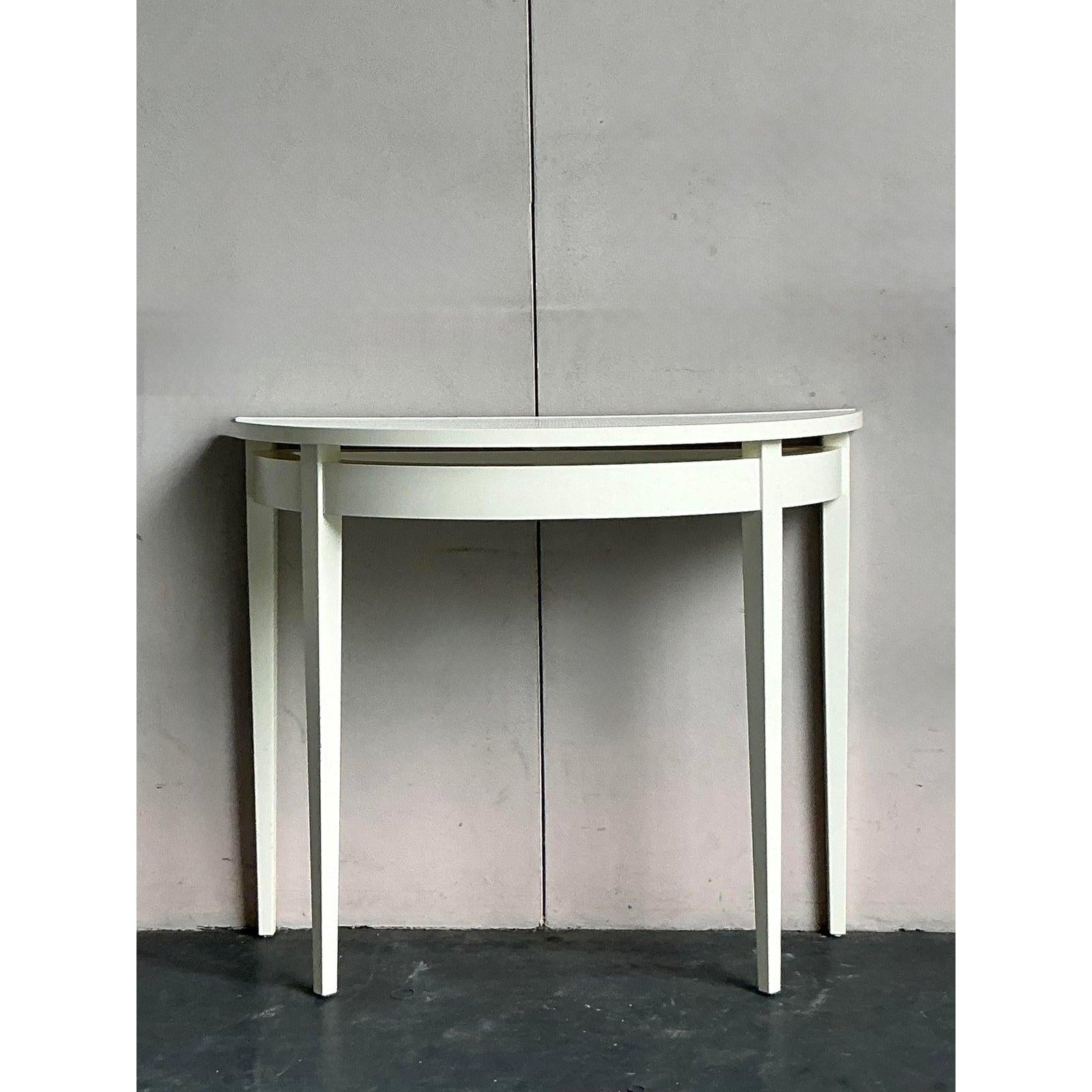 Mesa Demilune Vintage Regency Lacada de Tela de Hierba Siglo XXI y contemporáneo en venta