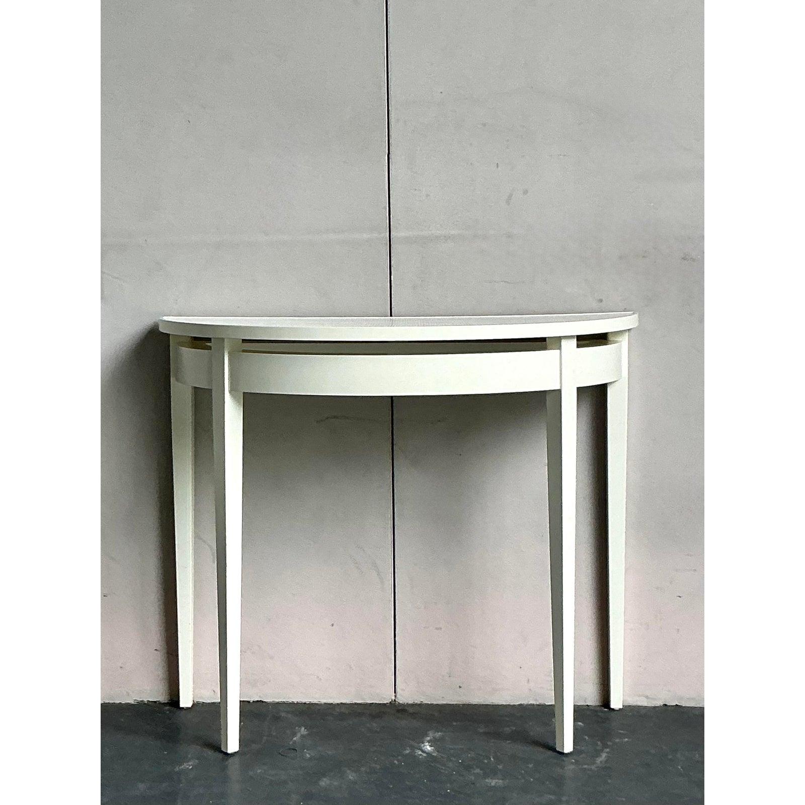 Mesa Demilune Vintage Regency Lacada de Tela de Hierba en venta 1