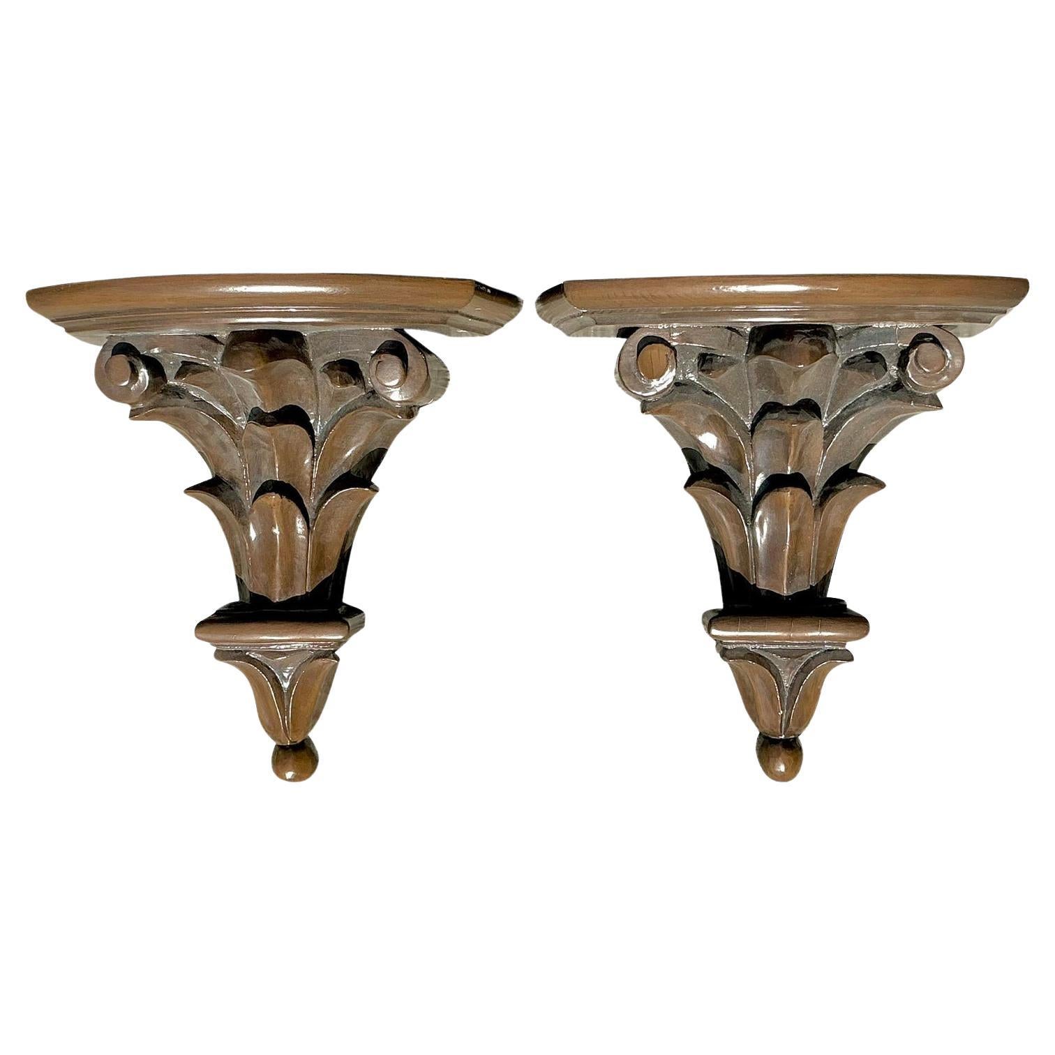 Staffe a foglia d'alloro laccate vintage Regency - Una coppia