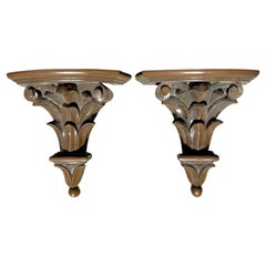 Vintage Regency Lacquered Laurel Leaf Brackets - A Pair