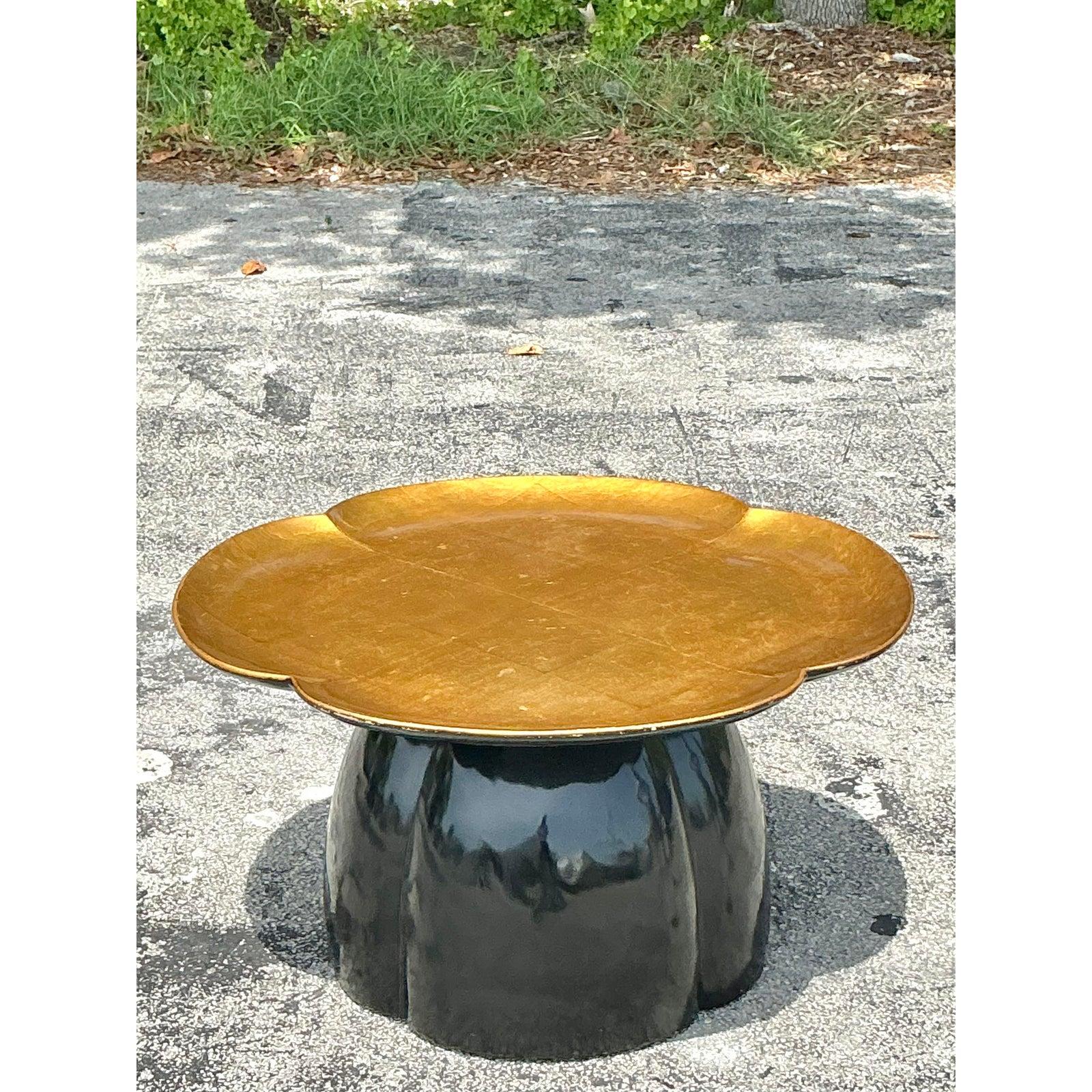 American Vintage Regency Lacquered Lotus Coffee Table For Sale