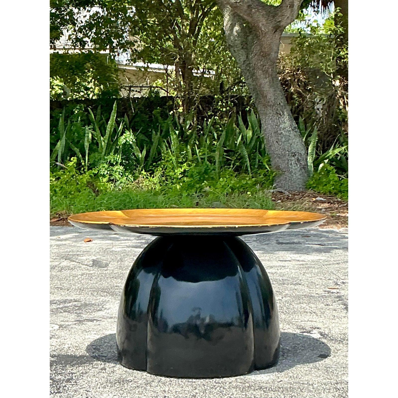 Vintage Regency Lacquered Lotus Coffee Table In Good Condition For Sale In West Palm Beach, FL