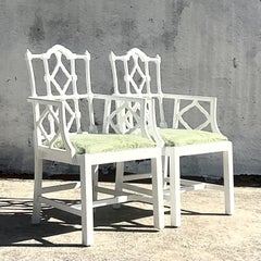 Vintage Regency Lacquered Pagoda Arm Chairs - a Pair