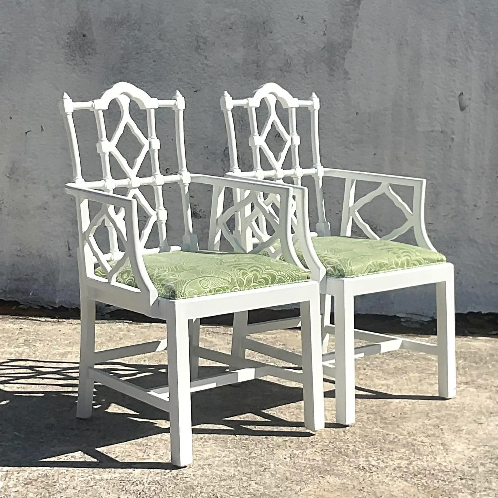 Vintage Regency Lacquered Pagoda Arm Chairs - a Pair In Good Condition In west palm beach, FL