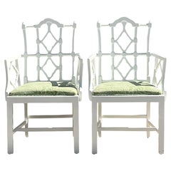 Vintage Regency Lacquered Pagoda Arm Chairs - a Pair