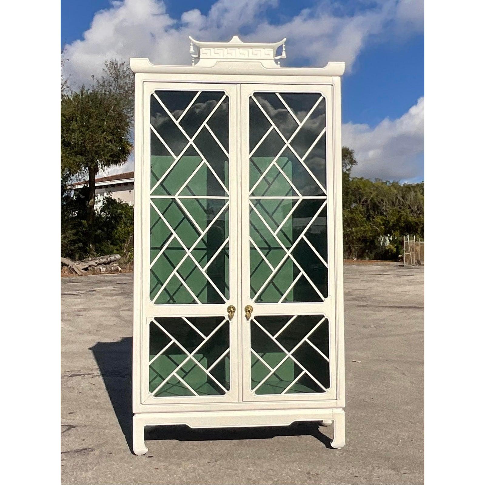Vintage Regency Lacquered Pagoda Cabinet 2