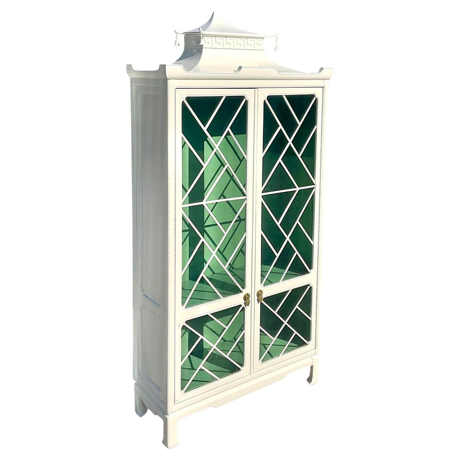 Vintage Regency Lacquered Pagoda Cabinet