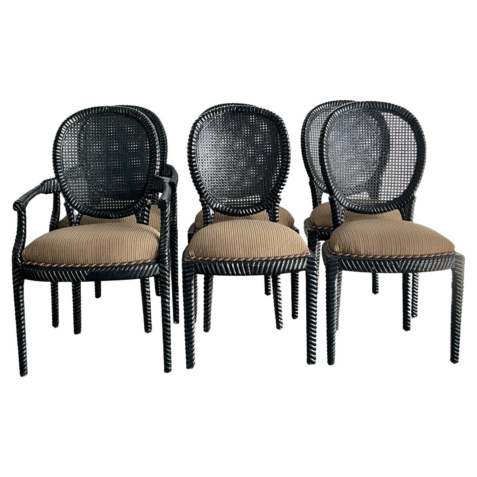 Vintage Regency Lacquered Rope Dining Chairs - Set of 6 For Sale