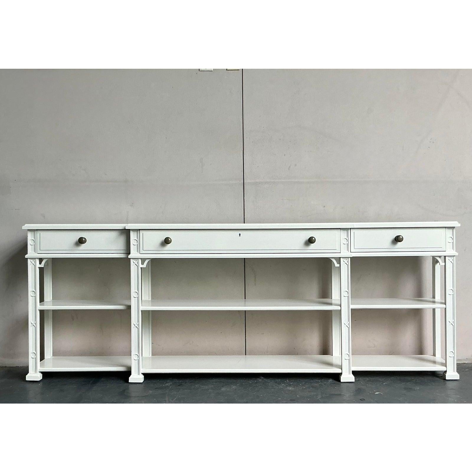 Brass Vintage Regency Lacquered Stanley Long Credenza For Sale