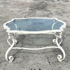 Vintage Regency Lacquered Wrought Iron Scroll Coffee Table