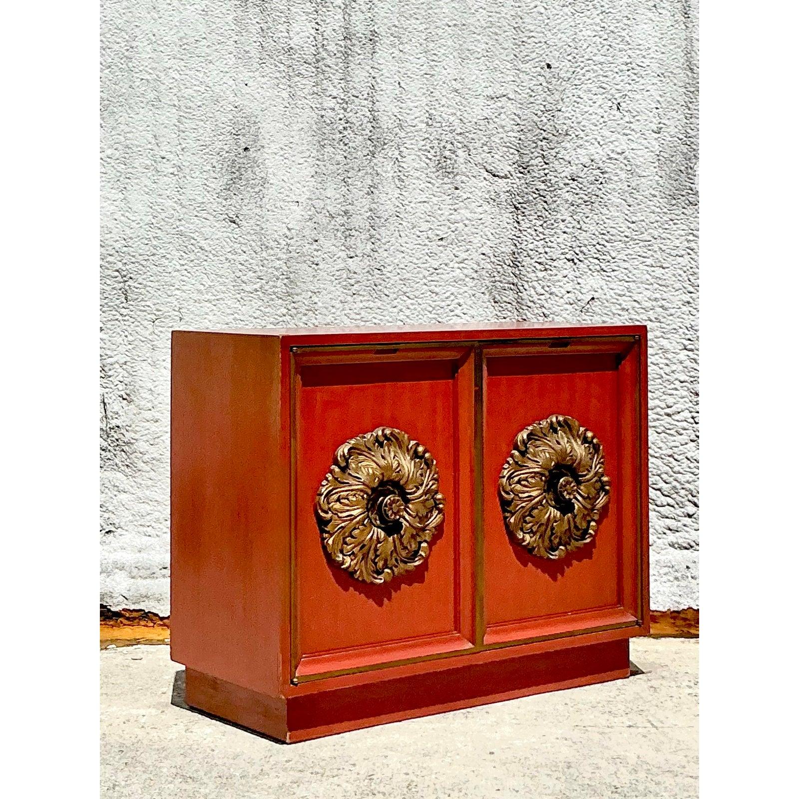 American Vintage Regency Lane Gilt Floral Cabinet For Sale