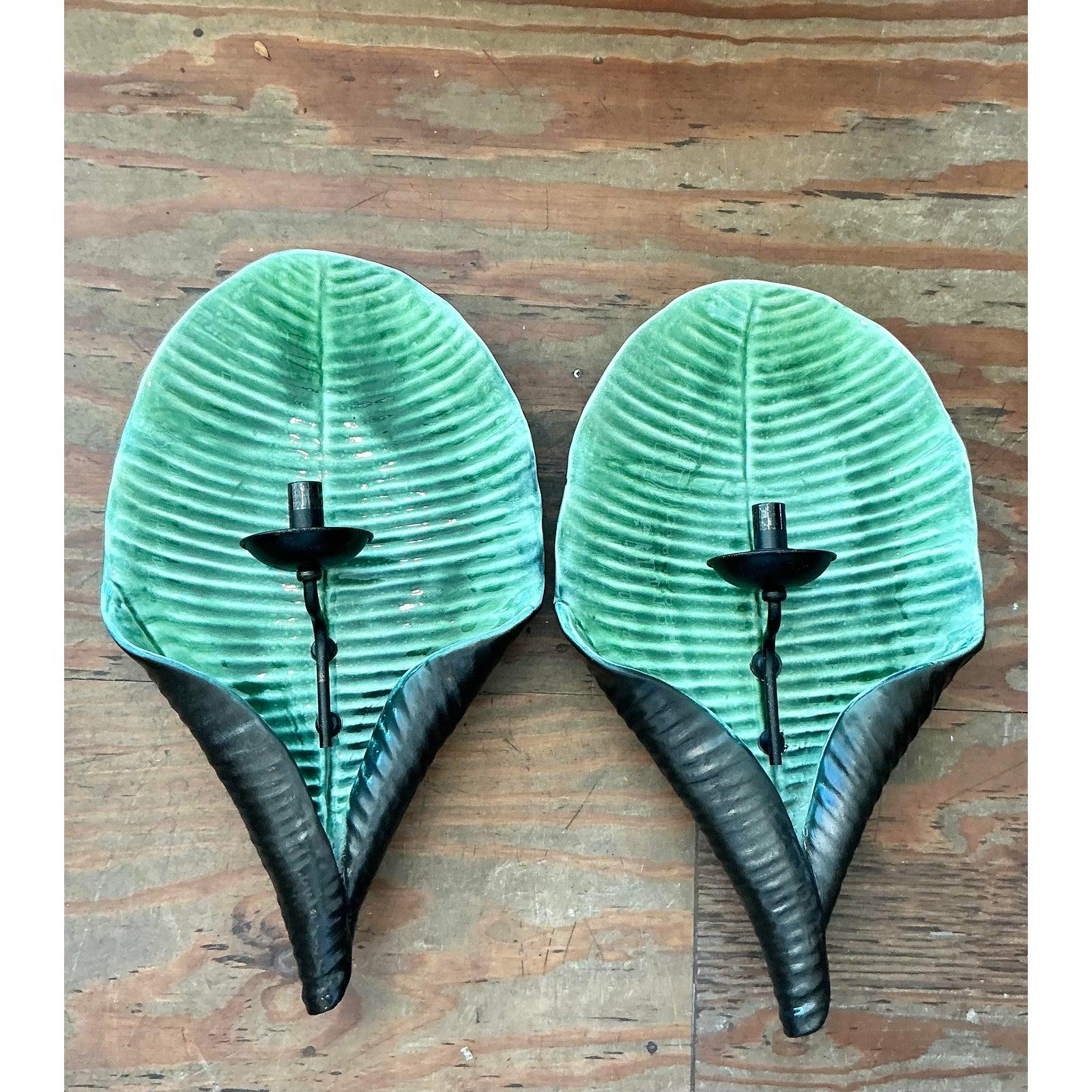 XXIe siècle et contemporain Paire d'appliques à feuilles Vintage Regency d'après Chelsea House en vente