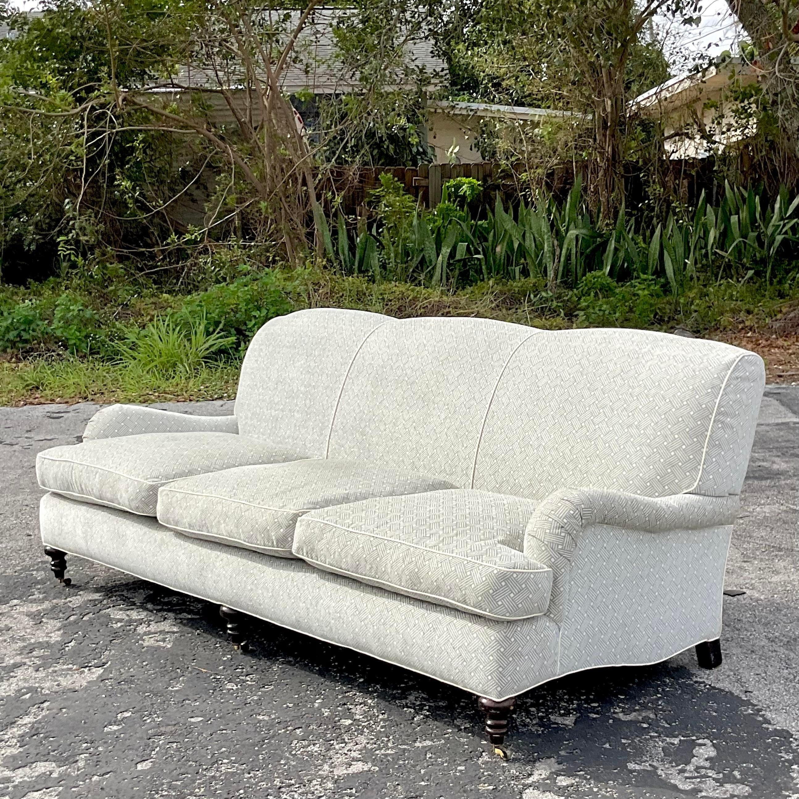 American Vintage Regency Lee Industries Roll Arm Sofa For Sale