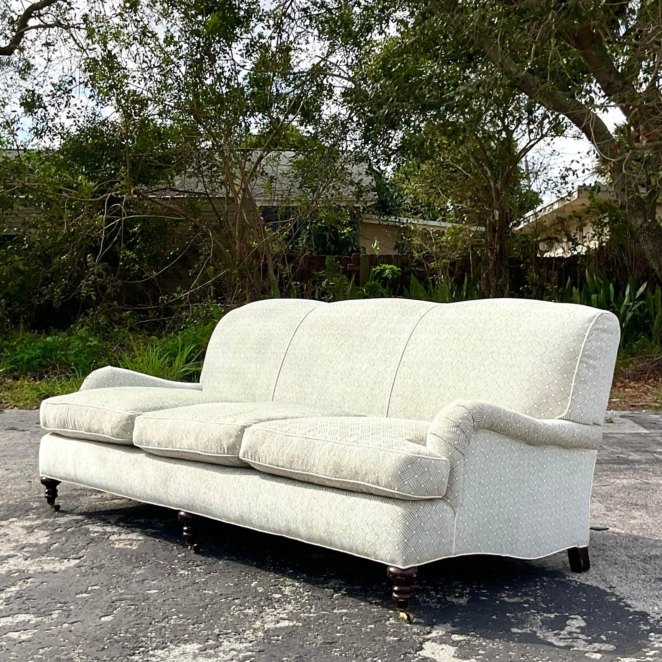 Contemporary Vintage Regency Lee Industries Roll Arm Sofa For Sale