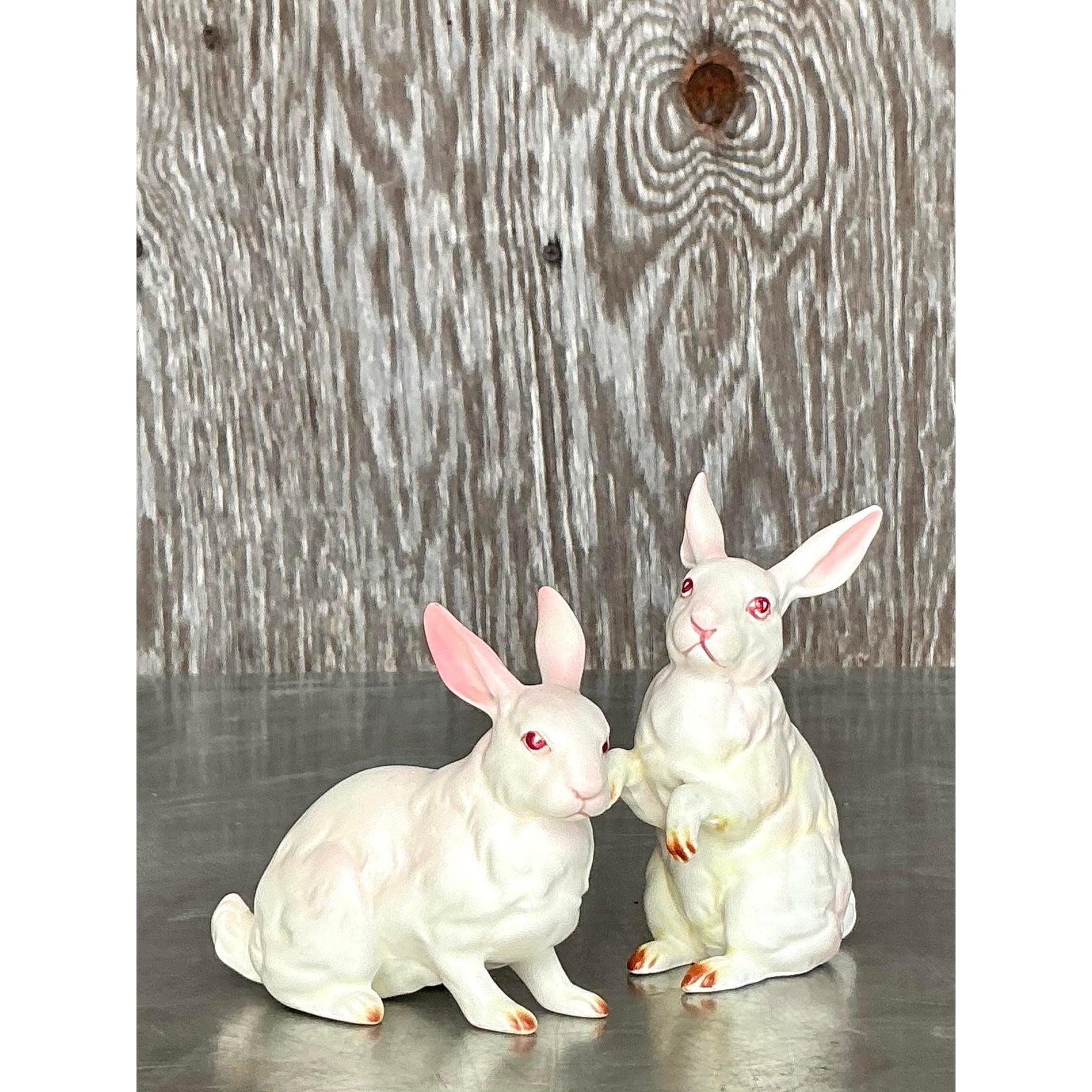 XX secolo Set di 2 conigli in ceramica vintage Regency Lefton in vendita
