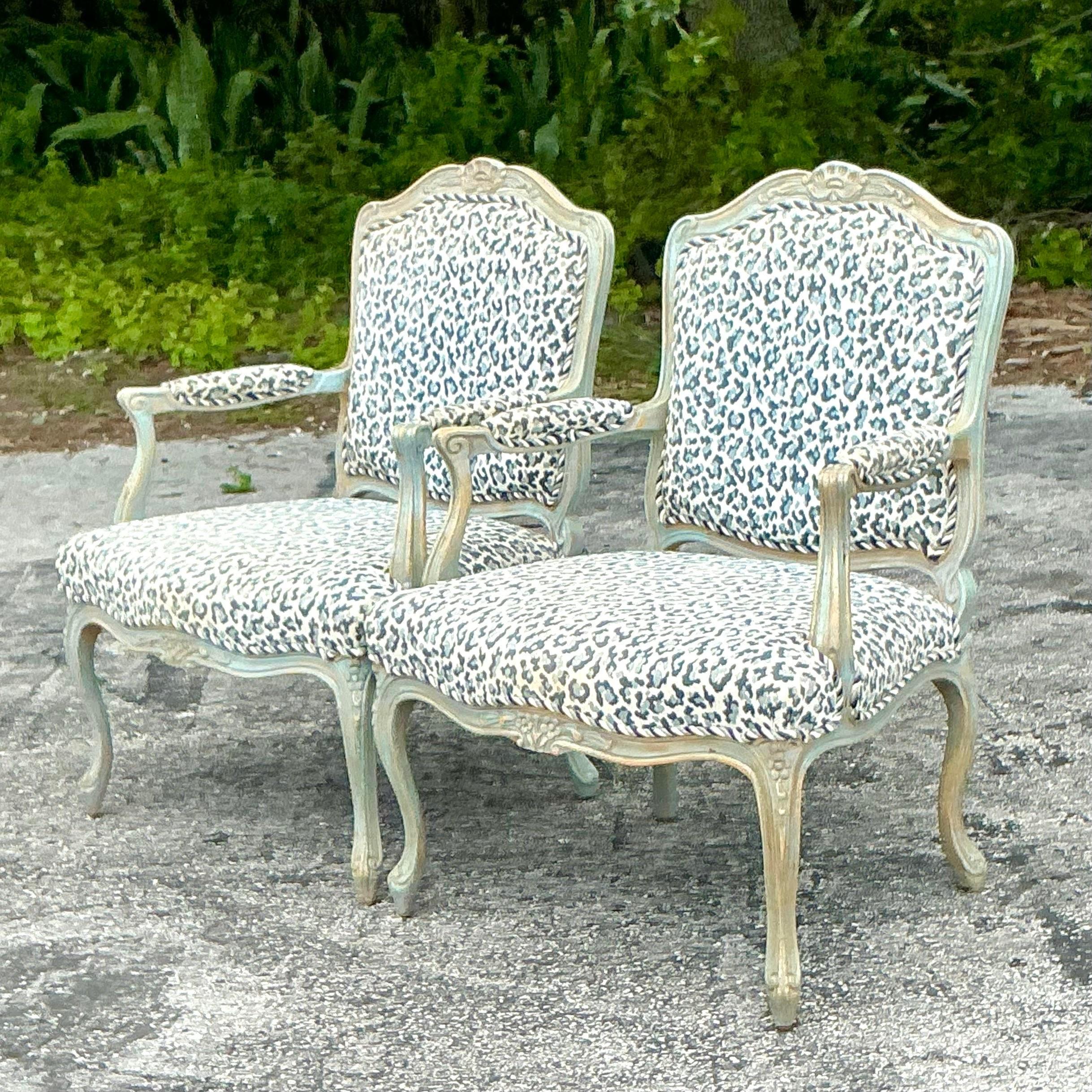 Vintage Regency Leopard Bergere Chairs - a Pair 4