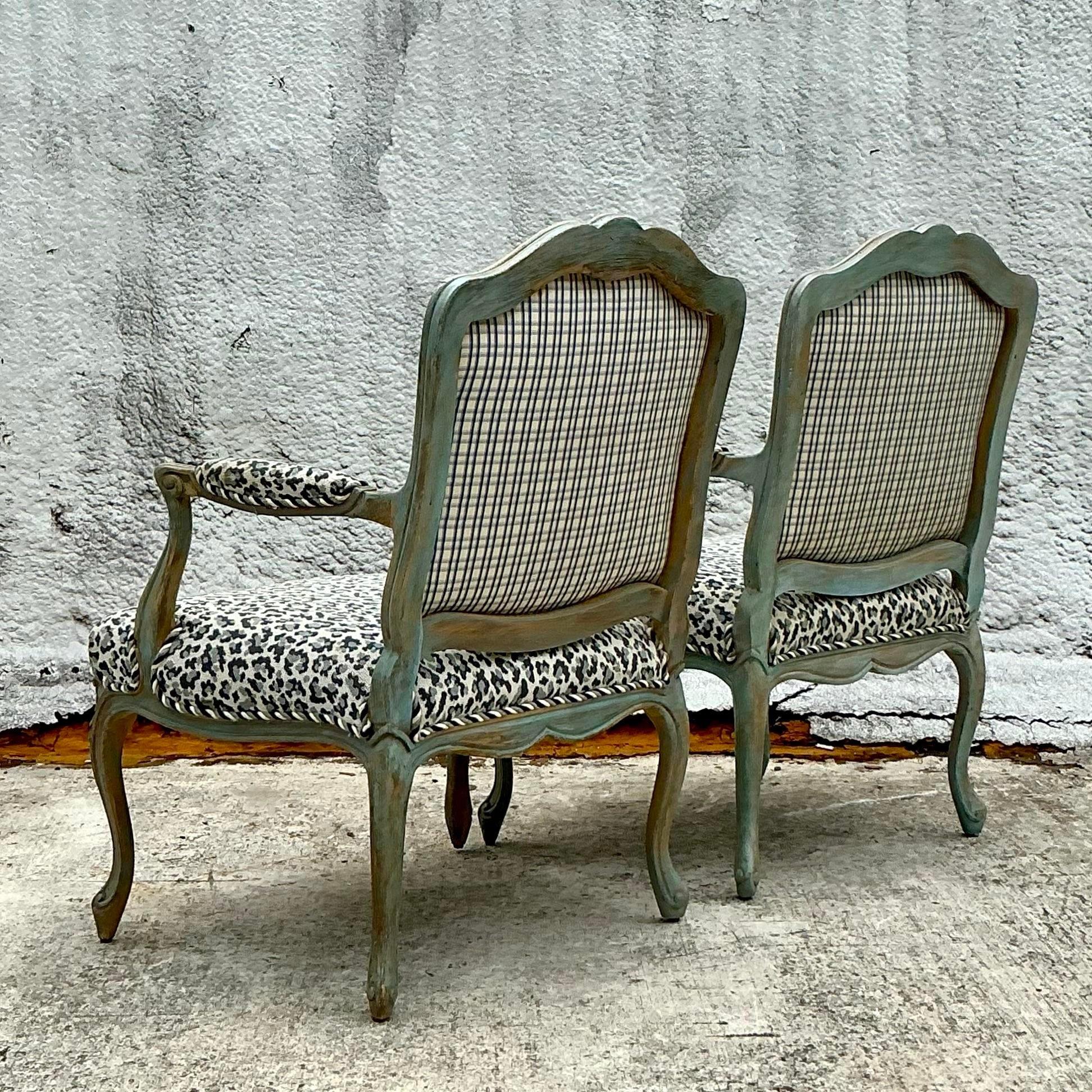 Vintage Regency Leopard Bergere Chairs - a Pair 5