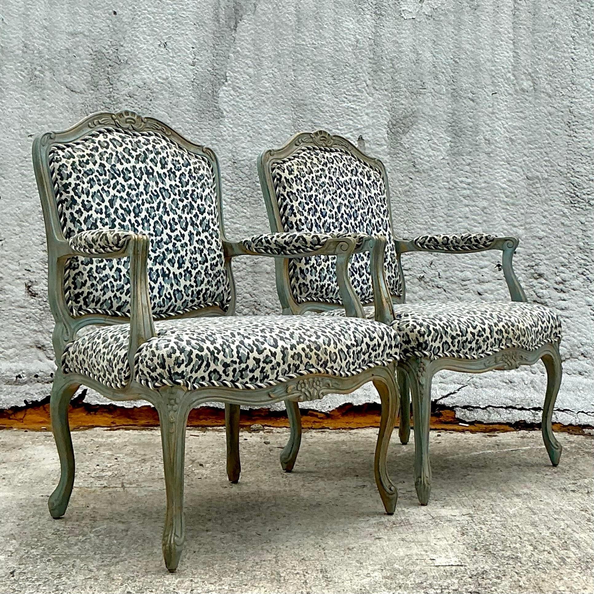 Vintage Regency Leopard Bergere Chairs - a Pair 6