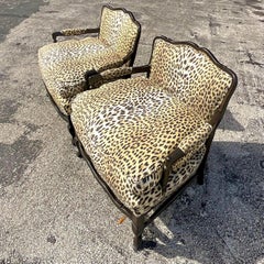 Vintage Regency Leopard Bergere Chairs - a Pair