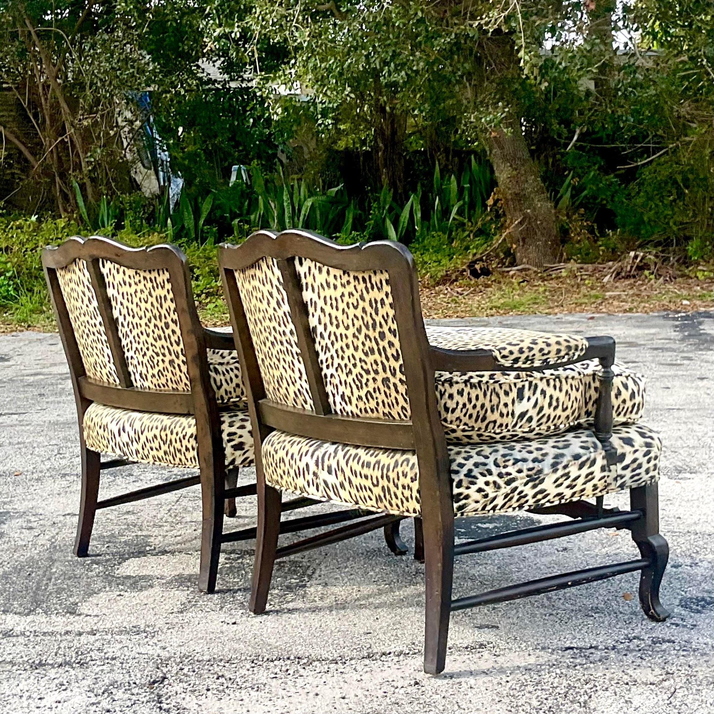 American Vintage Regency Leopard Bergere Chairs - a Pair